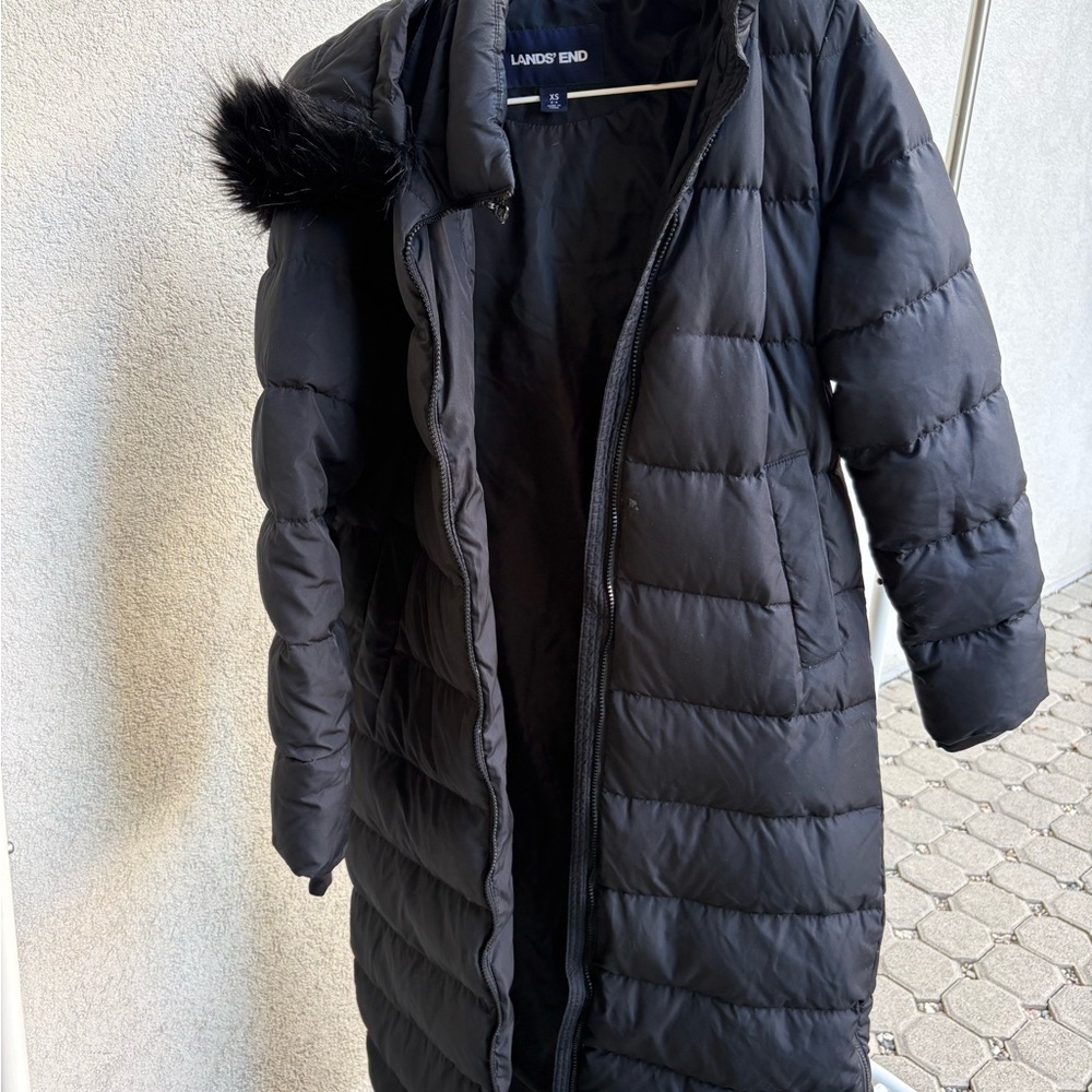 Women's Land’s End Winter Long Down Coat with Faux Fur Hood